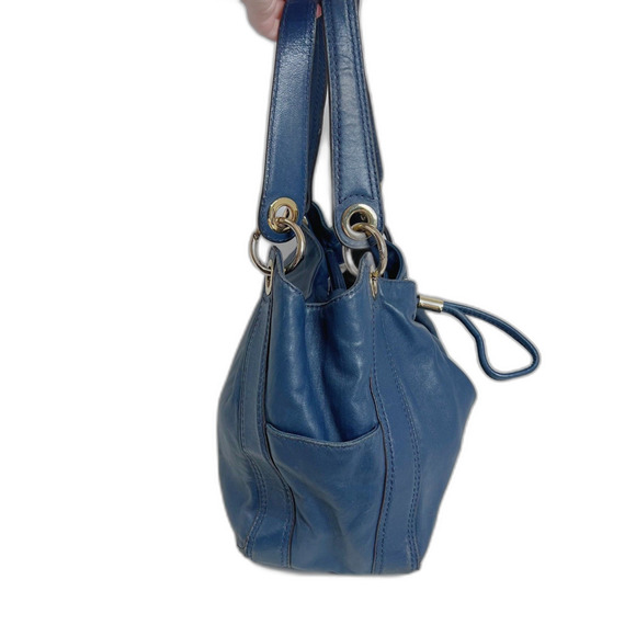 y2k Vintage Michael Kors Navy Blue Ludlow Leather Drawstring Shoulder Bag - Picture 2 of 12